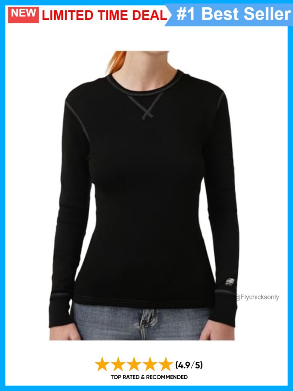 100% Merino Wool Heavyweight 400g Thermal Base Layer Crewneck Top